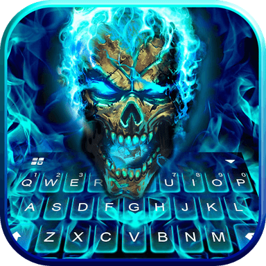 Blue Flame Skull Keyboard Them